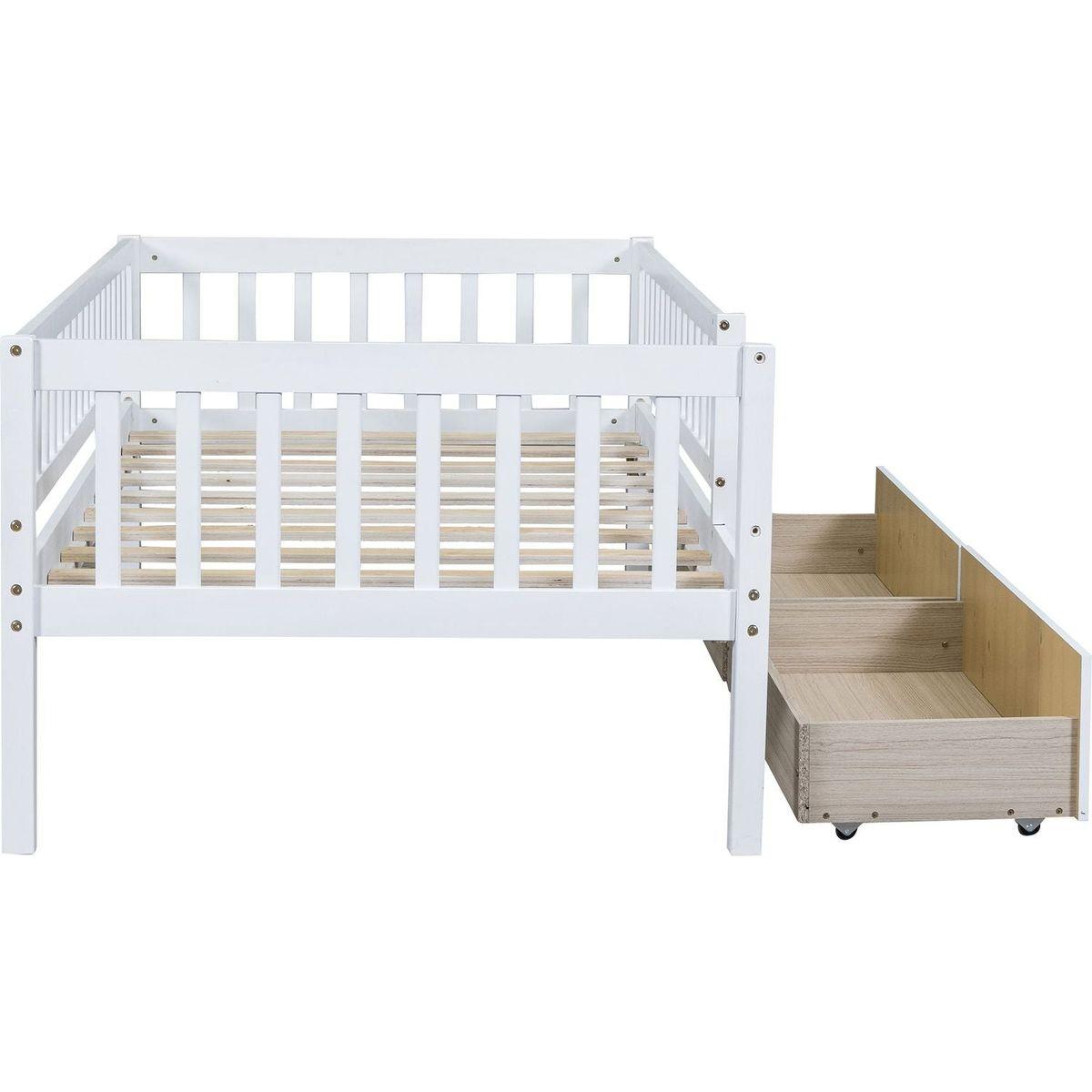 Twin Size Daybed Wood Bed with Two Drawers, White