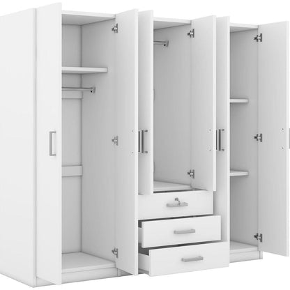 6-Doors Wooden Wardrobe Storage for Bedroom, with Big Drawers, White