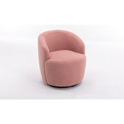 Teddy Fabric Swivel Accent Armchair Barrel Chair With Black Powder Coating Metal Ring,Light Pink