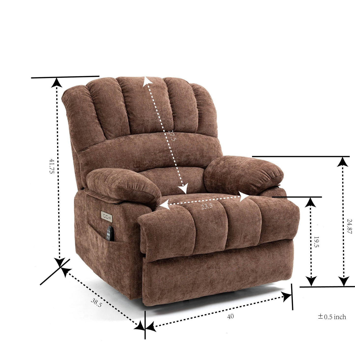 23" Seat Width and High Back Large Size Chenille Power Lift Recliner Chair with 8-Point Vibration Massage and Lumbar Heating, Brown