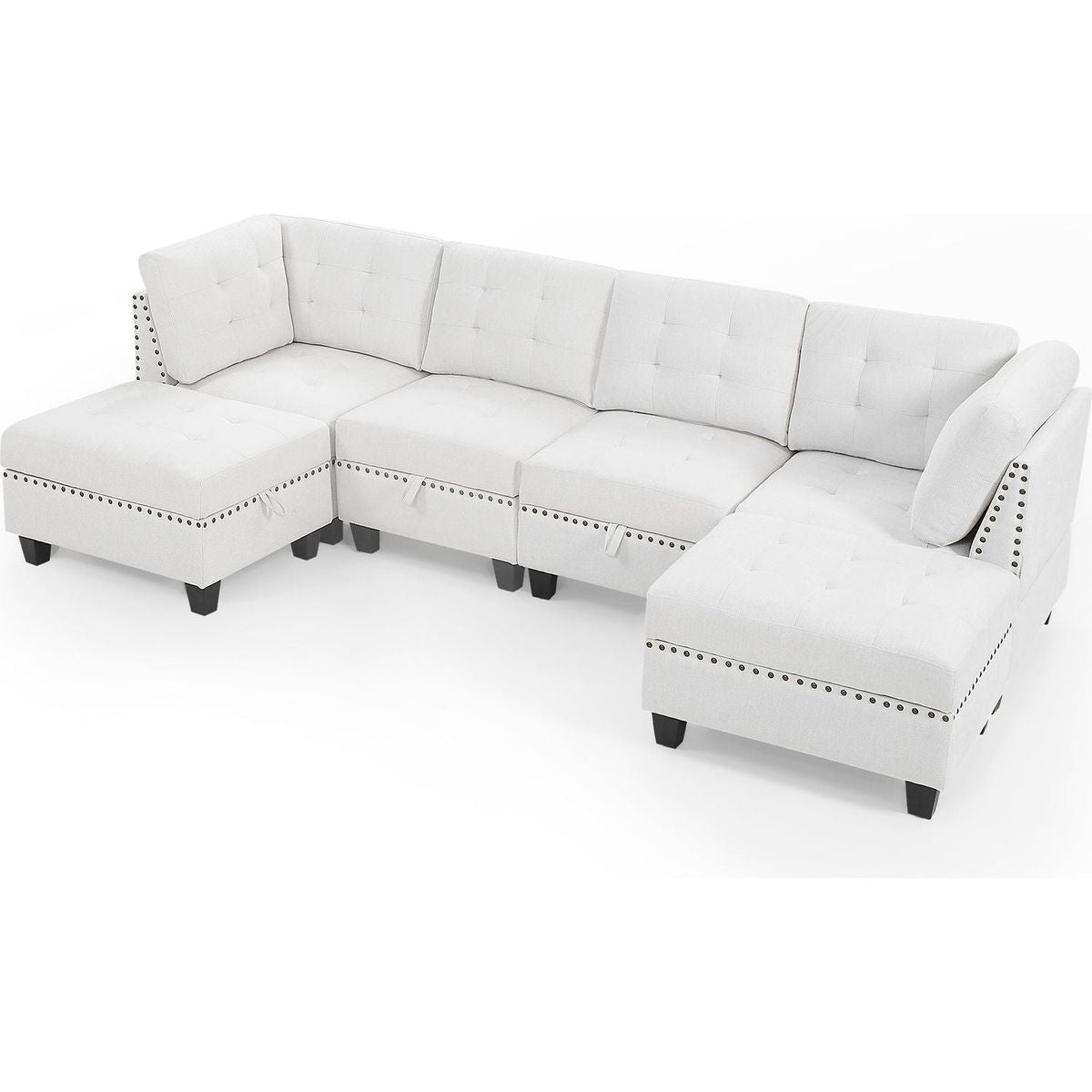 U shape Modular Sectional Sofa,DIY Combination,includes Two Single Chair, Two Corner and Two Ottoman,Ivory Chenille