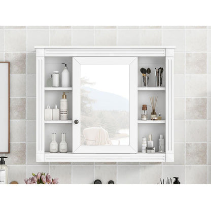 35" x 28" Wall Mounted Bathroom Storage Cabinet, Medicine Cabinet, Modern Bathroom Wall Cabinet with Mirror, Mirror Cabinet with 6 Open Shelves (Not Include Bathroom Vanity)