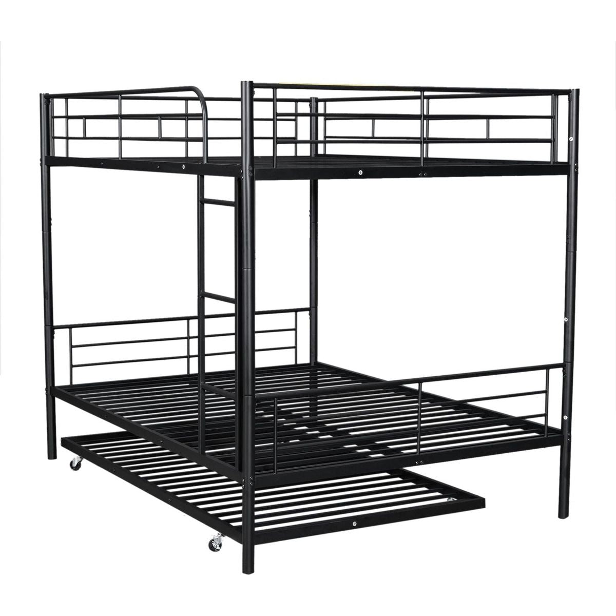 Full Over Full Metal Bunk Bed with Trundle, Black
