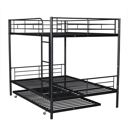 Full Over Full Metal Bunk Bed with Trundle, Black