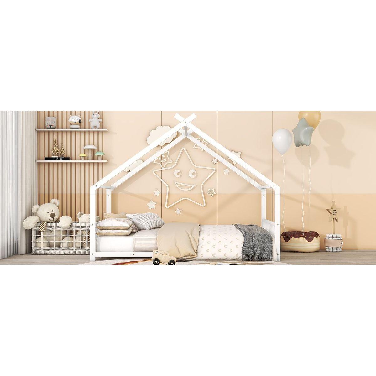 Full Size Metal House Bed, White