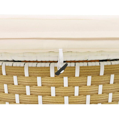 Patio Furniture Round Outdoor Sectional Sofa Set Rattan Daybed Two-Tone Weave Sunbed with Retractable Canopy, Separate Seating and Removable Cushion, Beige
