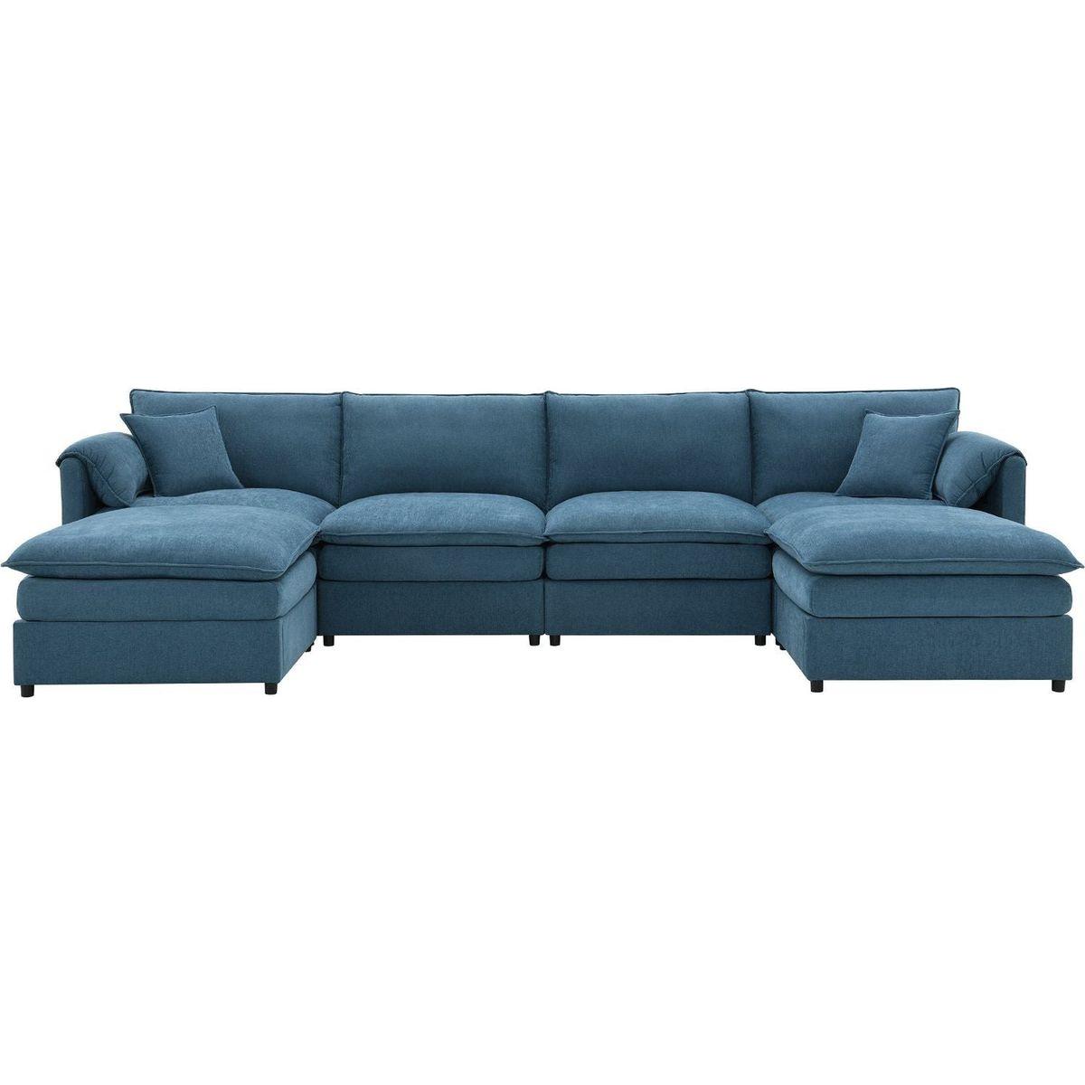 134x66" Chenille Modular Sectional Sofa,U Shaped Cloud Couch Set with Double Cushions, 6 Seat Sleeper Sofa Bed with Ottomans,Oversized Indoor Furniture for Living Room, 3 Colors