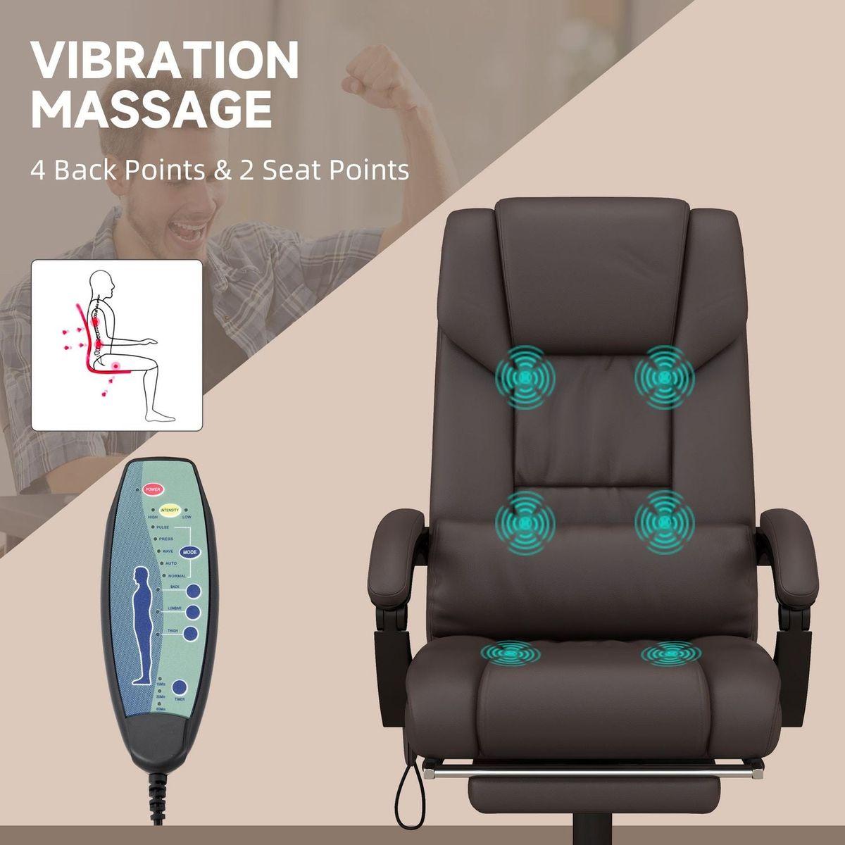 Vinsetto High Back Vibration Massage Office Chair with 6 Points, Hight Adjustable Computer Desk Chair, Reclining Office Chair with Retractable Footrest and Remote, Brown