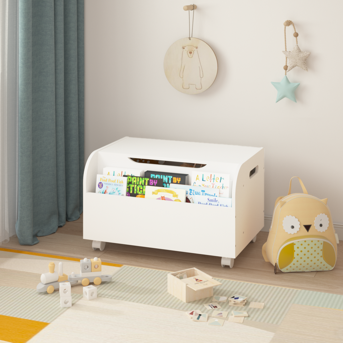 Spacious MDF Toy Box with Bookshelf for Toys, Books, Arts & Crafts ...