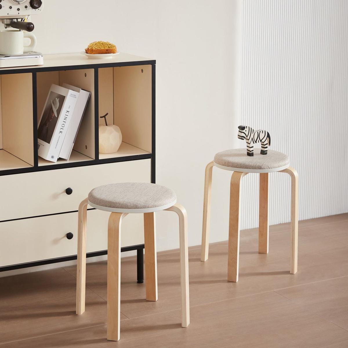 Set of 4 Stackable Stools, Stackable Bentwood Stools, Round Backless Chairs for Dining Room, Kitchen, Classroom