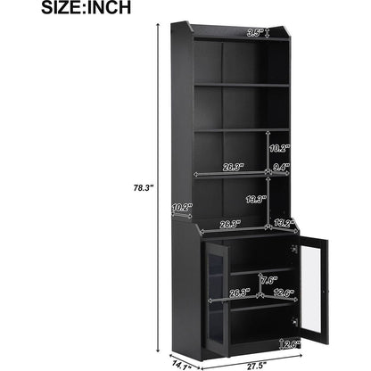 Elegant Tall Cabinet with Acrylic Board Door, Versatile Sideboard with Graceful Curves, Contemporary Bookshelf with Adjustable Shelves for Living Room, Black