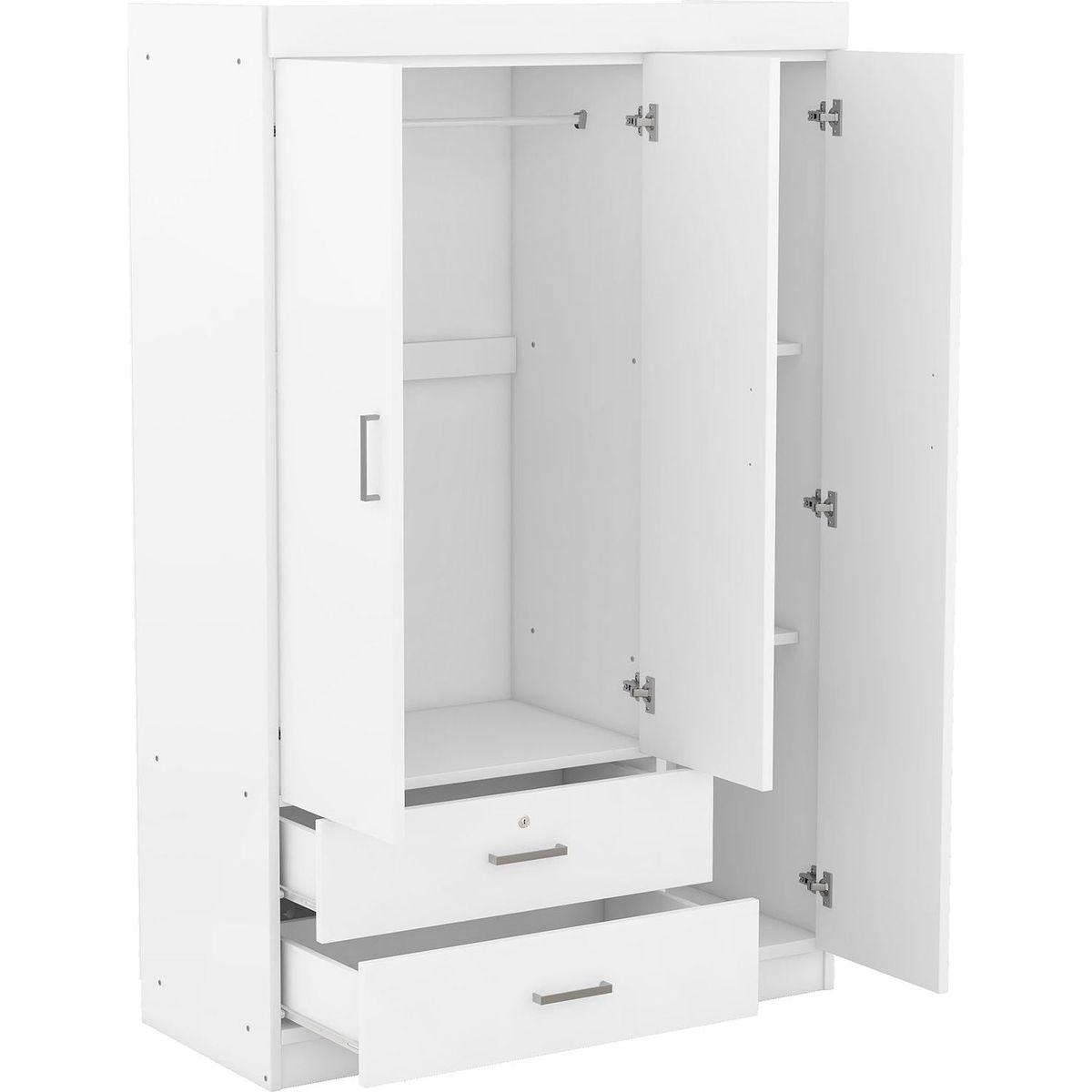 3-Door Wardrobe with 2 Drawers, White