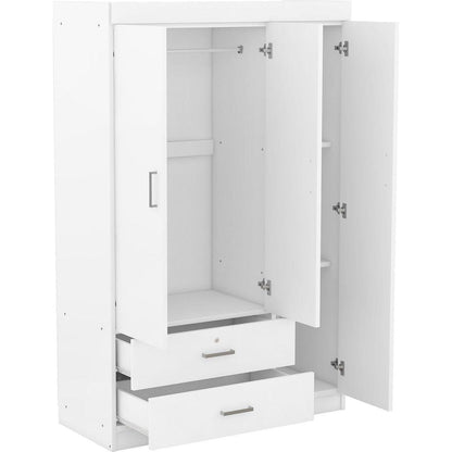 3-Door Wardrobe with 2 Drawers, White