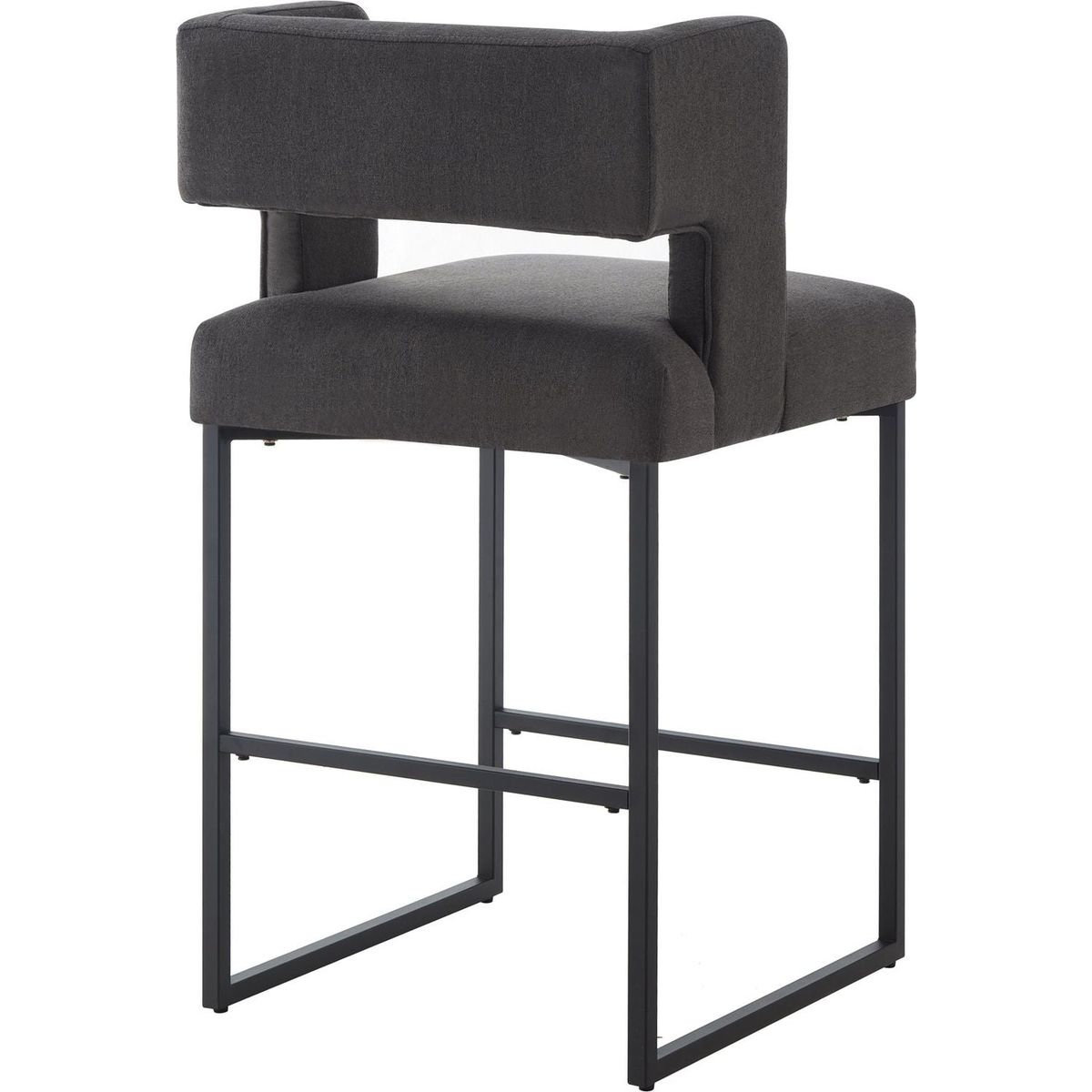 Modern Fashion Counter Height Bar Stools with Unique Square Open Backrest,Set of 2 Versatile Bar Chairs with Sturdy Iron Legs, 26" H Counter Height Chairs for kitchen islands, Dark Grey /Black