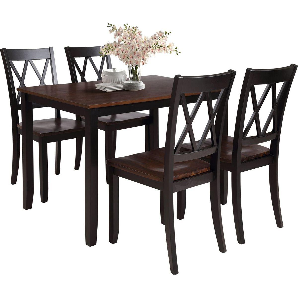5-Piece Dining Table Set Home Kitchen Table and Chairs Wood Dining Set, Black+Cherry