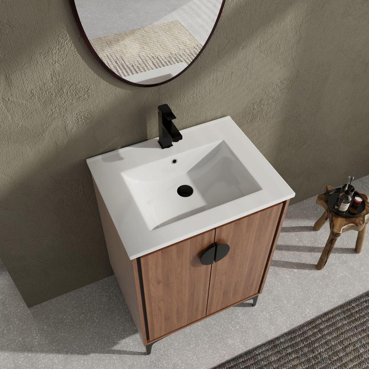 24" Bathroom Vanity with Top Sink, Modern Bathroom Storage Cabinet with 2 Soft Closing Doors, Single Sink Bathroom Vanity