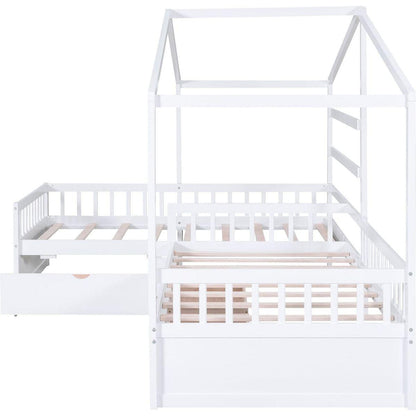 Twin Size House Platform Bed with Three Storage Drawers,White
