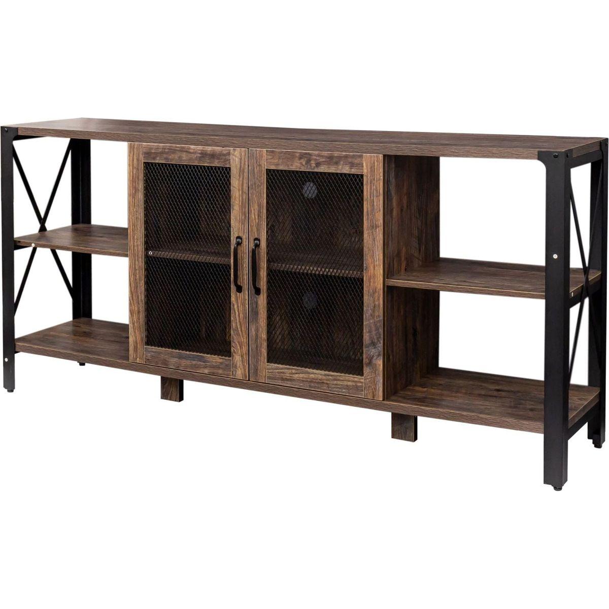 TV Stands for Living Room, Industrial TV Stand for Bedroom Furniture, Farmhouse TV Stand 80 Inch Television Stand, Modern Horizontal Wood and Metal Open Bookshelf