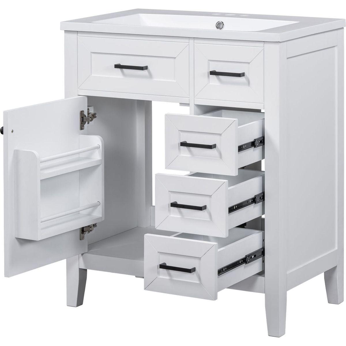 30" Bathroom Vanity with Sink Combo, White Bathroom Cabinet with Drawers, Solid Frame and MDF Board