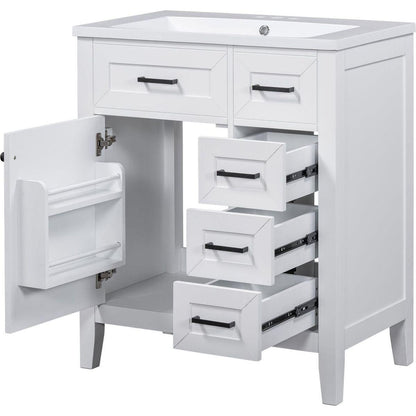 30" Bathroom Vanity with Sink Combo, White Bathroom Cabinet with Drawers, Solid Frame and MDF Board