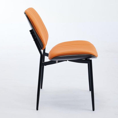Dining Chairs Set of 2 Mid Century Modern Retro Faux Leather Chair with Walnut Bentwood Back Upholstered Seat Metal Legs Adjustable Foot for Kitchen Dining Room Chairs(Orange PU)