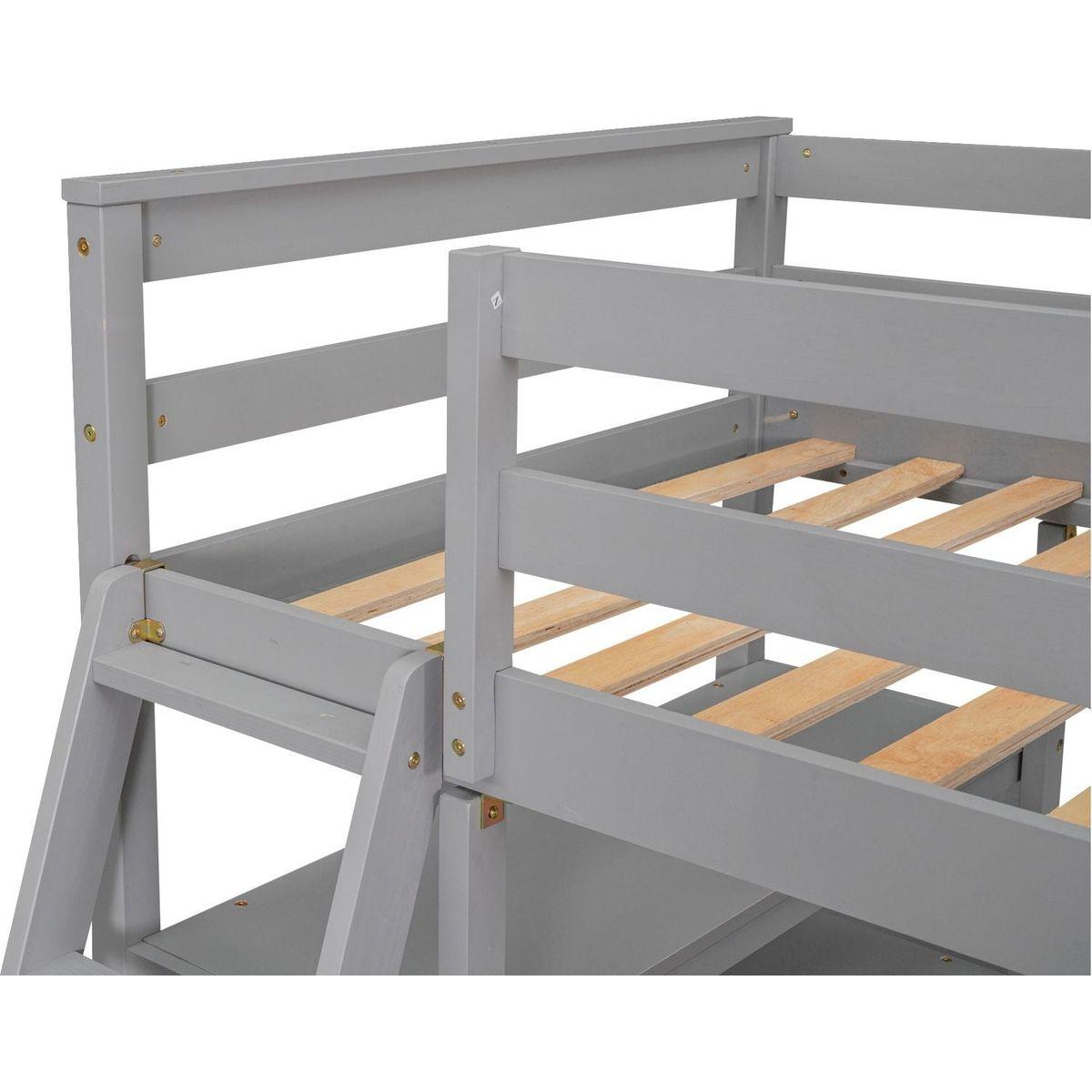 Twin Size Loft Bed with Desk and Shelves, Two Built-in Drawers, Gray