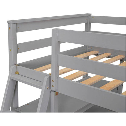 Twin Size Loft Bed with Desk and Shelves, Two Built-in Drawers, Gray