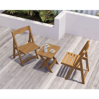 HIPS Material Outdoor Bistro Set Foldable Small Table and Chair Set with 2 Chairs and Rectangular Table, Teak