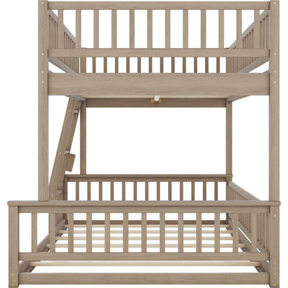 Full XL over Queen Bunk Bed with Ladder and Guardrails, Walnut