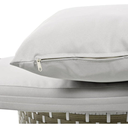 Patio Furniture Round Outdoor Sectional Sofa Set Rattan Daybed Two-Tone Weave Sunbed with Retractable Canopy, Separate Seating and Removable Cushion, Gray