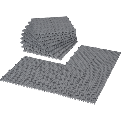 12 x 12 Inch Gray Interlocking Deck Tiles Plastic Waterproof Outdoor All Weather Anti-slip Bathroom Shower Balcony Porch Strong Weight Capacity Upto 6613 LBS, Rosette Pattern Pack of 12