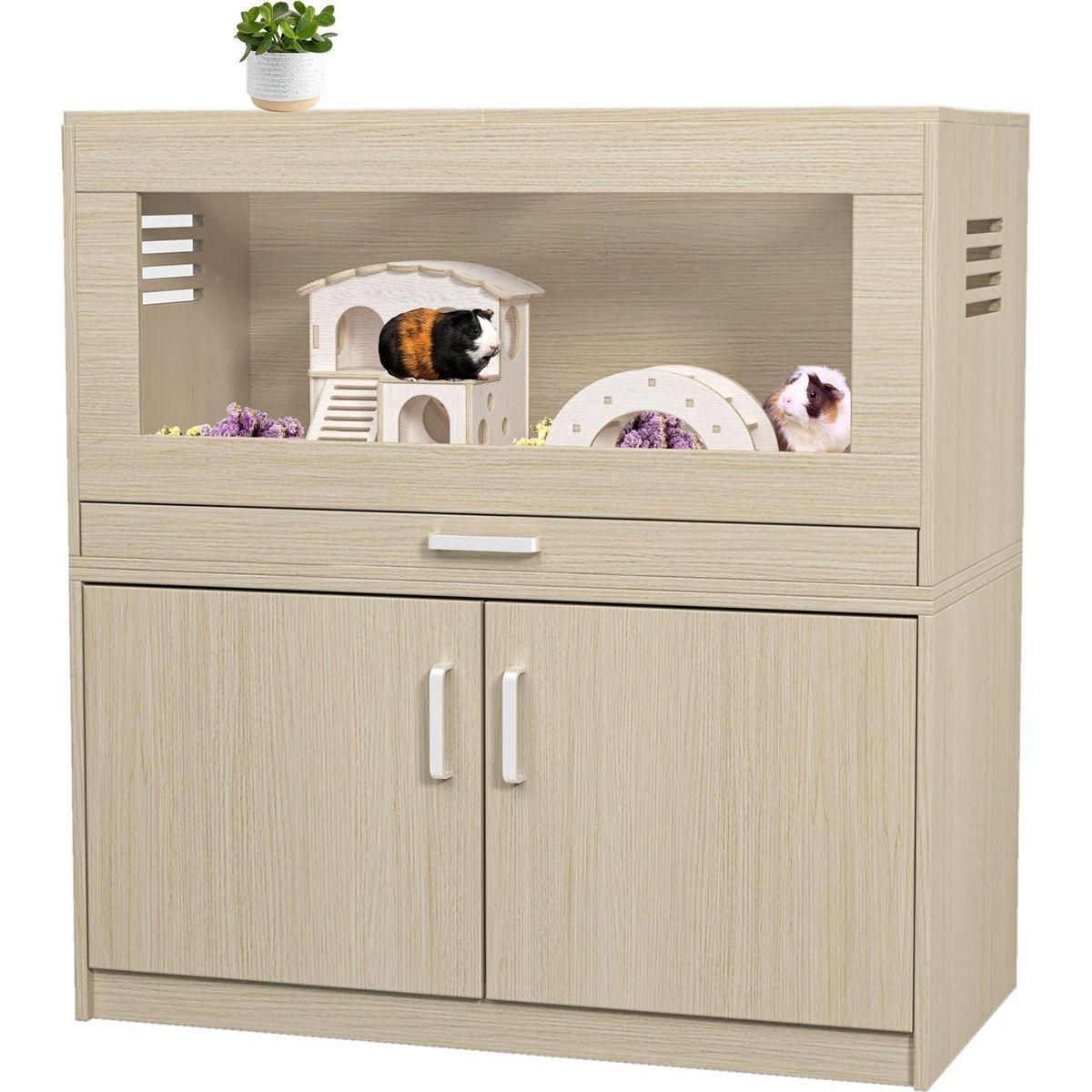 Hamster Cage,Rat Cage Wood with Independent Storage Cabinet,House for Chinchilla with Guinea Pig Hutch and Bridge,Easy View Acrylic Panels,Living Habitat X-large(31.50" L x 15.75" W x 32.28" H)