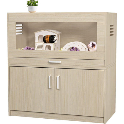 Hamster Cage,Rat Cage Wood with Independent Storage Cabinet,House for Chinchilla with Guinea Pig Hutch and Bridge,Easy View Acrylic Panels,Living Habitat X-large(31.50" L x 15.75" W x 32.28" H)