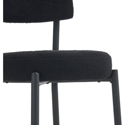 Set of 2 modern teddy fabric upholstered bar stools - Metal base high stool - Suitable for kitchen, dining and living room - Black - Stylish and comfortable island seating