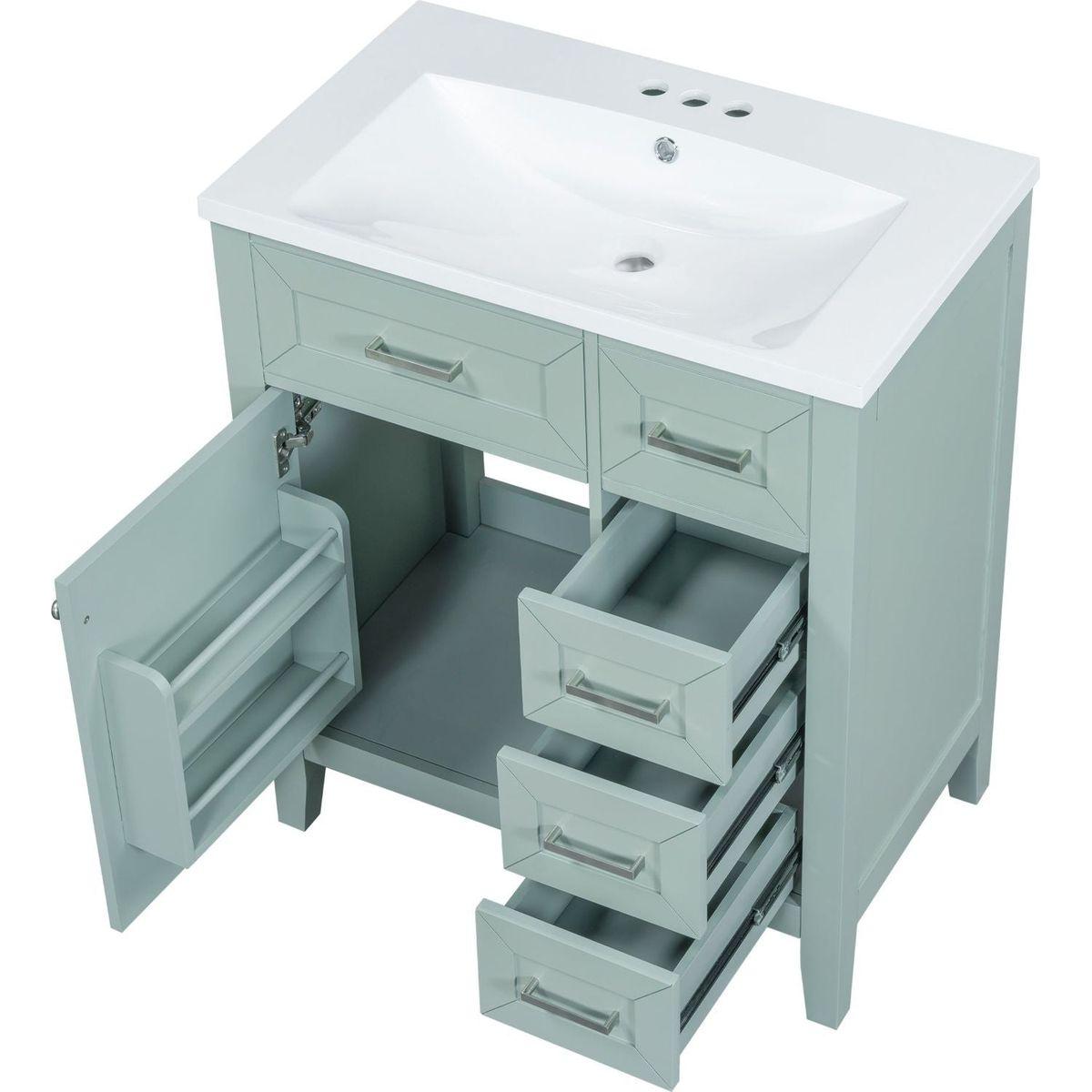 30" Bathroom Vanity with Sink Combo, Green Bathroom Cabinet with Drawers, Solid Frame and MDF Board