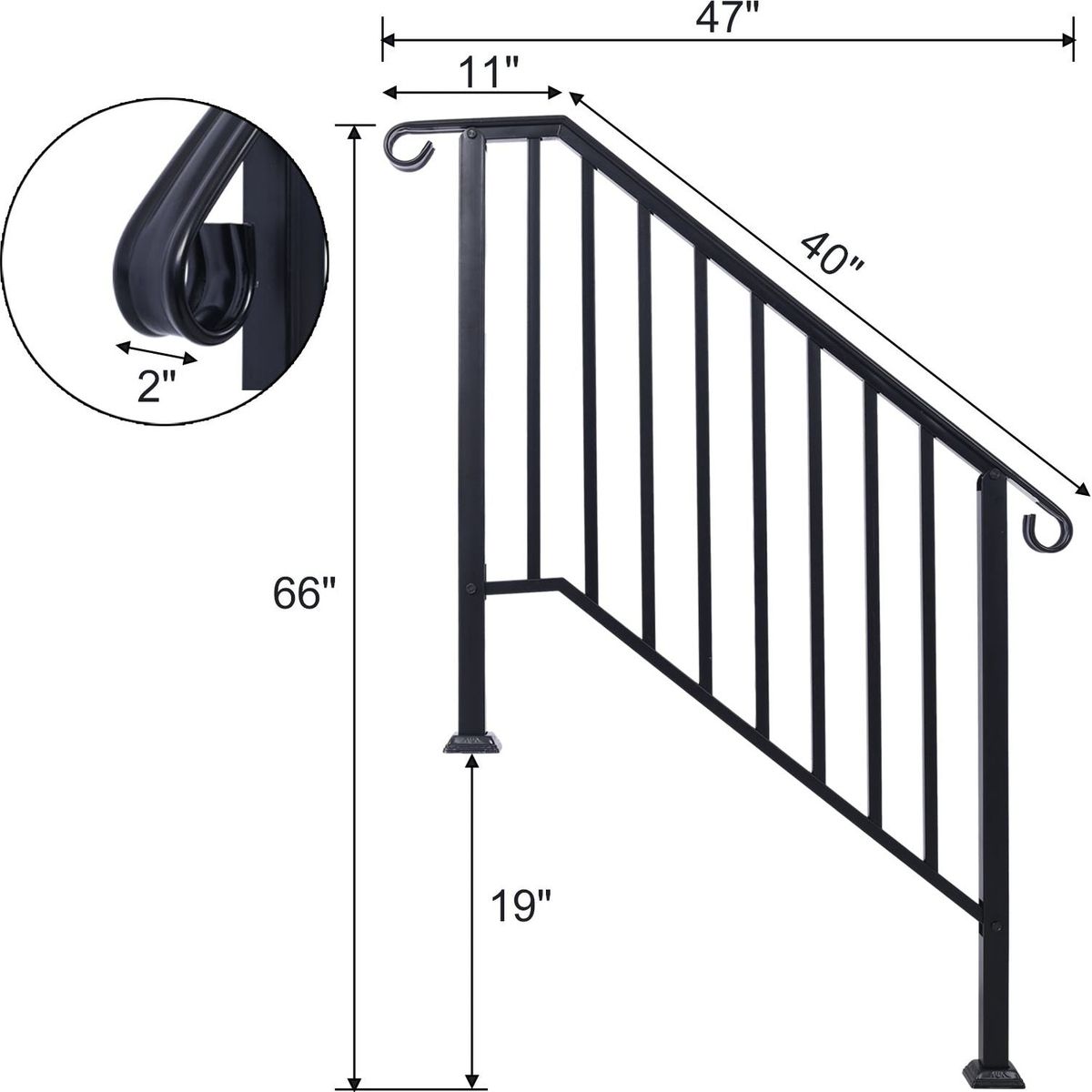 Handrails for Outdoor Steps, Fit 3 or 4 Steps Outdoor Stair Railing, Picket#3 Wrought Iron Handrail, Flexible Porch Railing, Black Transitional Handrails for Concrete Steps or Wooden Stairs
