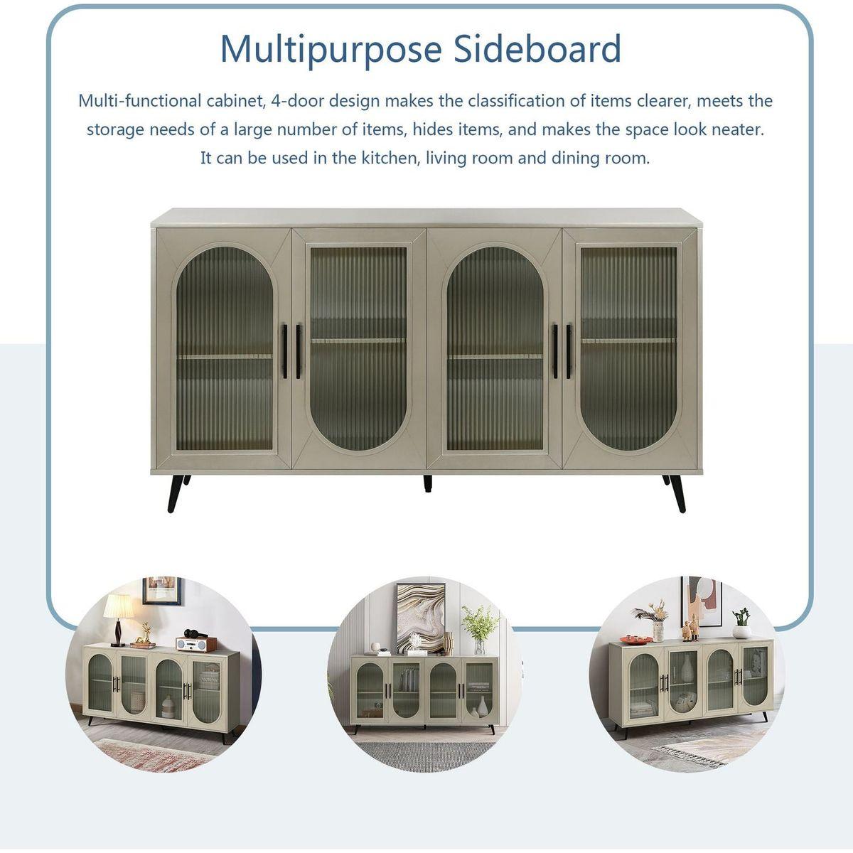 TV Stand for 65+ Inch TV, Wood TV Stand with Storage Cabinet & Adjustable Shelves, Media TV Console for Living Room Bedroom(Gold) - Streamdale Furniture