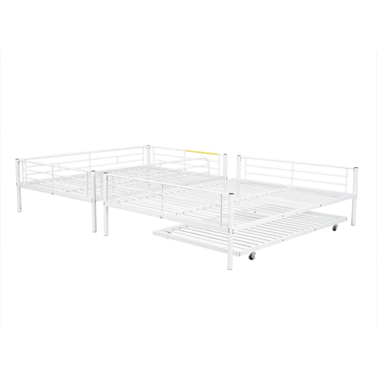 Full XL Over Queen Metal Bunk Bed with Trundle, White