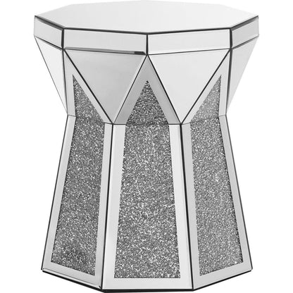 Drum style coffee table with mirror crystal inlay, polygonal silver decorative table, modern design luxury modern furniture, 20 inch (about 50 centimeters) low coffee table, suitable for living room