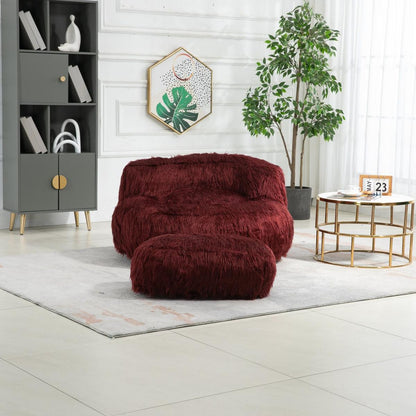 Bean Bag Chair Faux fur Lazy Sofa /Footstool Durable Comfort Lounger High Back Bean Bag Chair Couch for Adults and Kids, Indoor