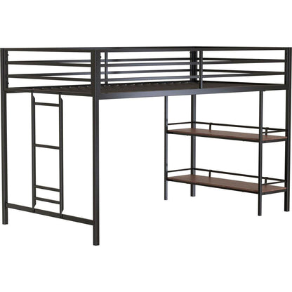Adam sturdy junior twin loft bunk black with Cinnamon wood shelf for kids with easy climbing ladder, space saving