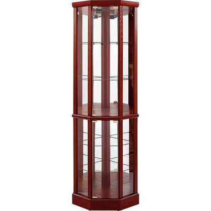 6 Shelf Lighted Corner Curio Cabinet with Adjustable Tempered Glass Shelves and Mirror Back, Cherry