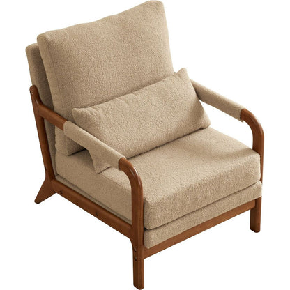 Modern Teddy Fabric Accent Chair,Oak Wood Frame Armchair for Living Room