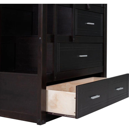Twin Over Twin Bunk Bed with Trundle and Staircase,Espresso