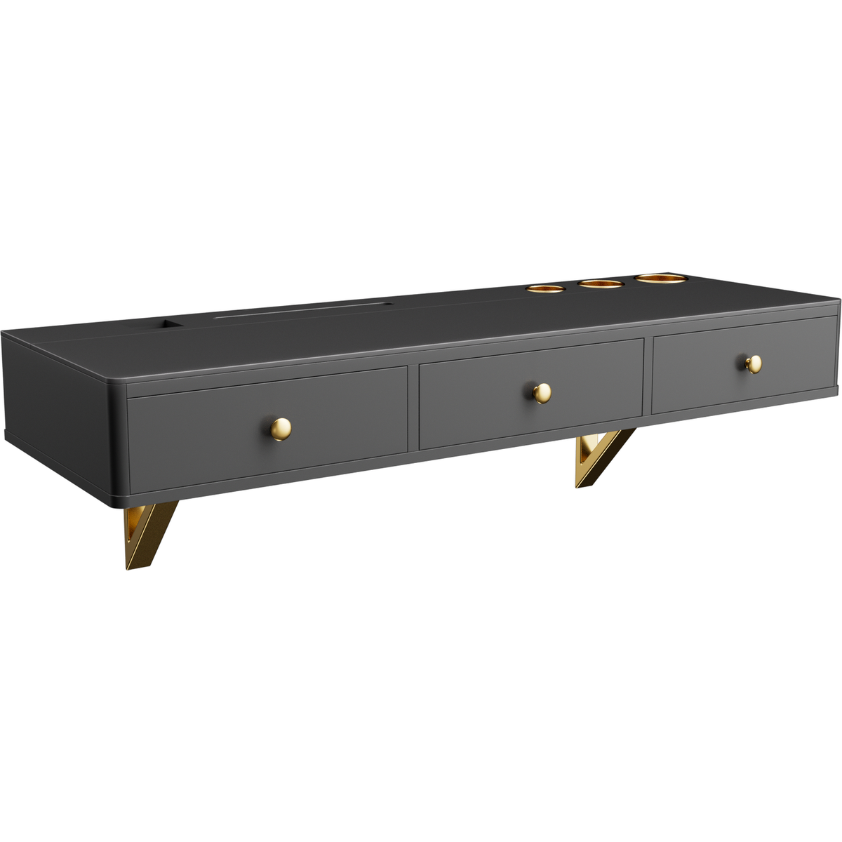 47" Floating Shelf with Drawer, Multi-Purpose Wall-Mounted Vanity Table, Mounted Desk, Floating Table for Bedroom, Bathroom, Hairdressers, Black and Golden