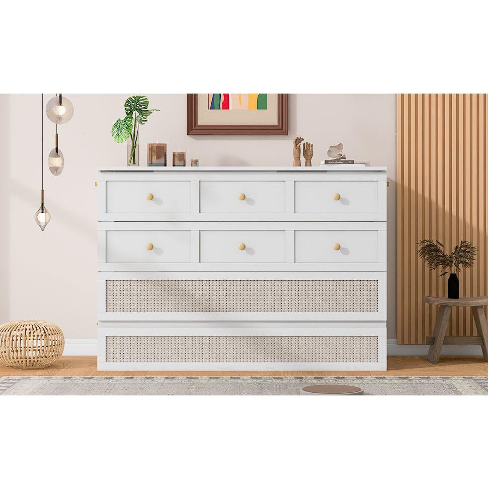 Full Size Murphy Bed with Large Drawers,White