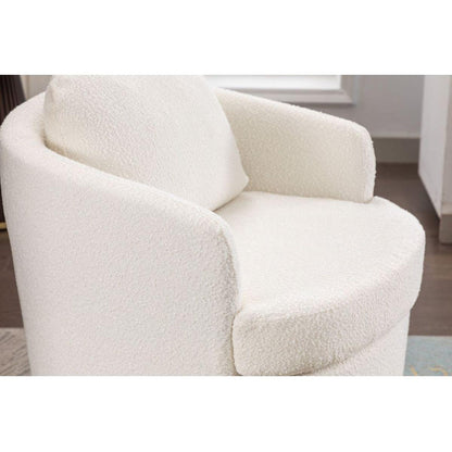 Boucle Fabric Swivel Accent Chair With Soild Wood Round Brown Base Leg,Ivory