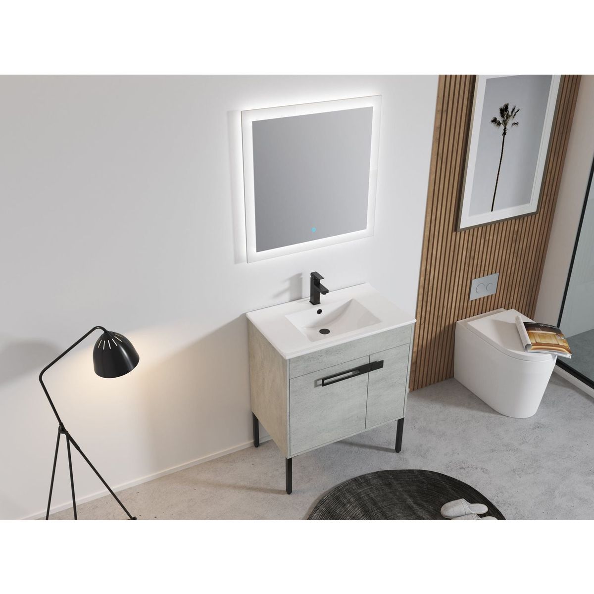 30 Inch Bathroom Vanity with Sink, Freestanding Bathroom Vanity or Floating is Optional Conversion-00330CG-1-BL9075B(KD-Packing)