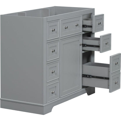 36" Bathroom Vanity without Sink, Cabinet Base Only, One Cabinet and Six Drawers, Grey