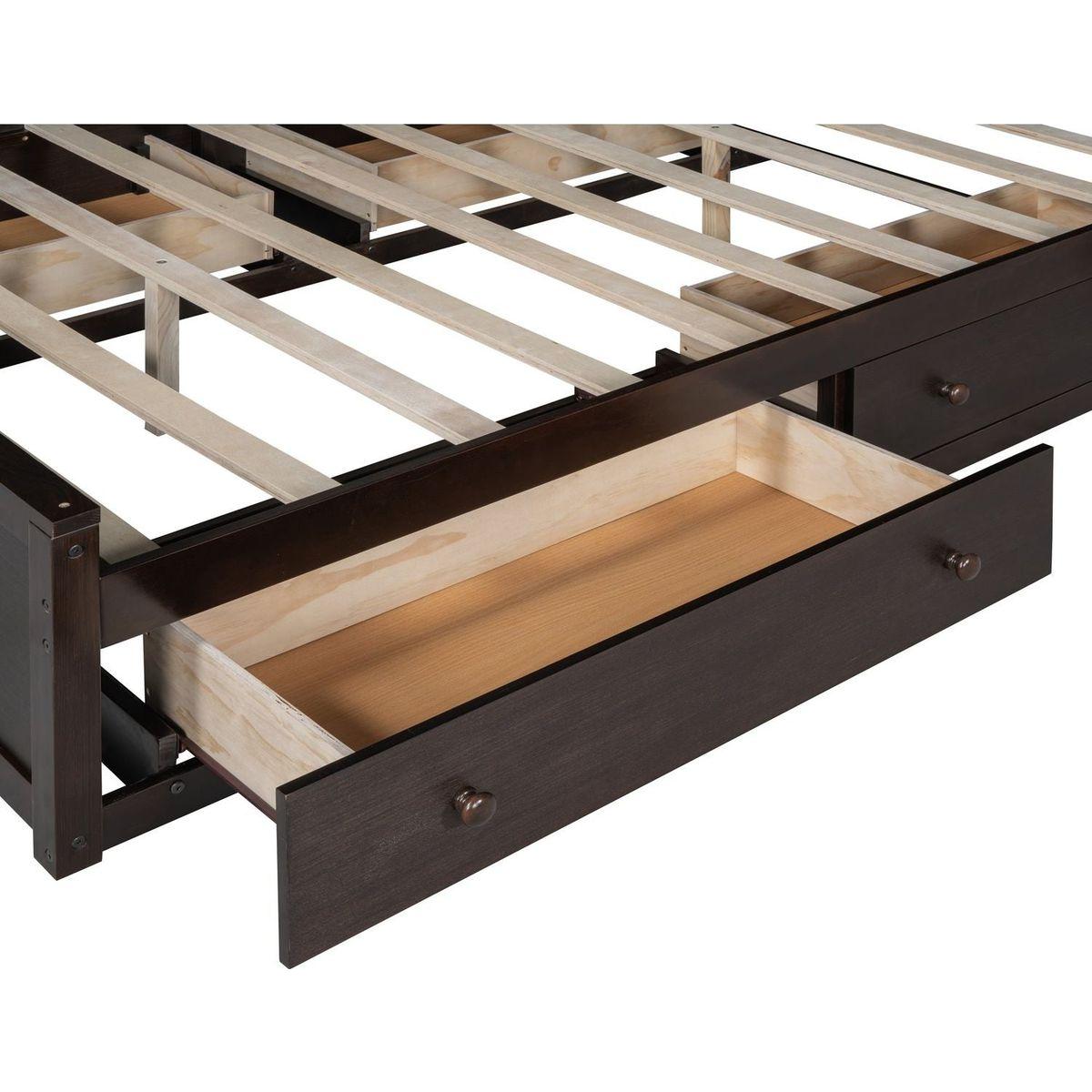 Queen Size Wooden Bed With All-in-One Cabinet, Shelf and Sockets, Espresso